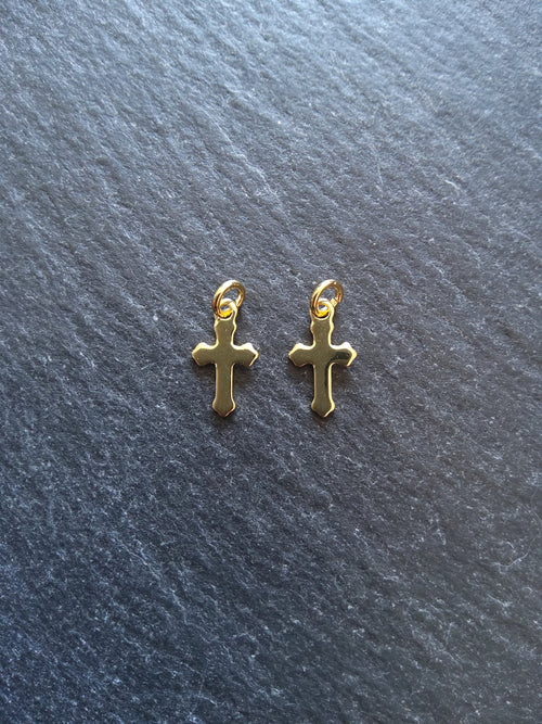 10 or 50 Real 18K Gold Plated Stainless Steel Cross Charms 12x7x0.8mm - ContentedCatz