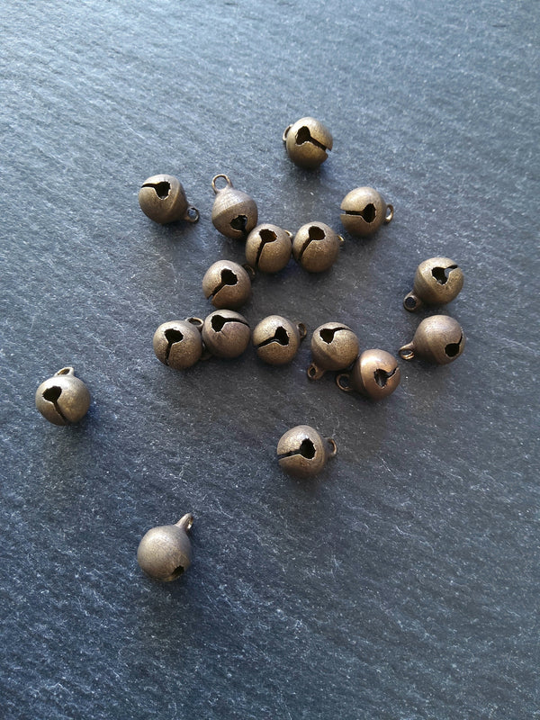 40 or 200 Little Antique Bronze Tone 6mm Brass Bells Bell Charms 9x6mm - ContentedCatz