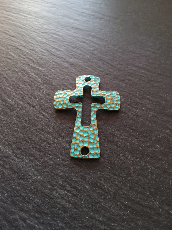 2 or 10 Cross Connector Charms Antique Bronze Tone with Green Patina 45x33mm - ContentedCatz
