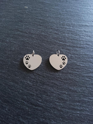 2 Stainless Steel Heart Charms With Cutout Paw Print Design 23x18x1.4mm - ContentedCatz