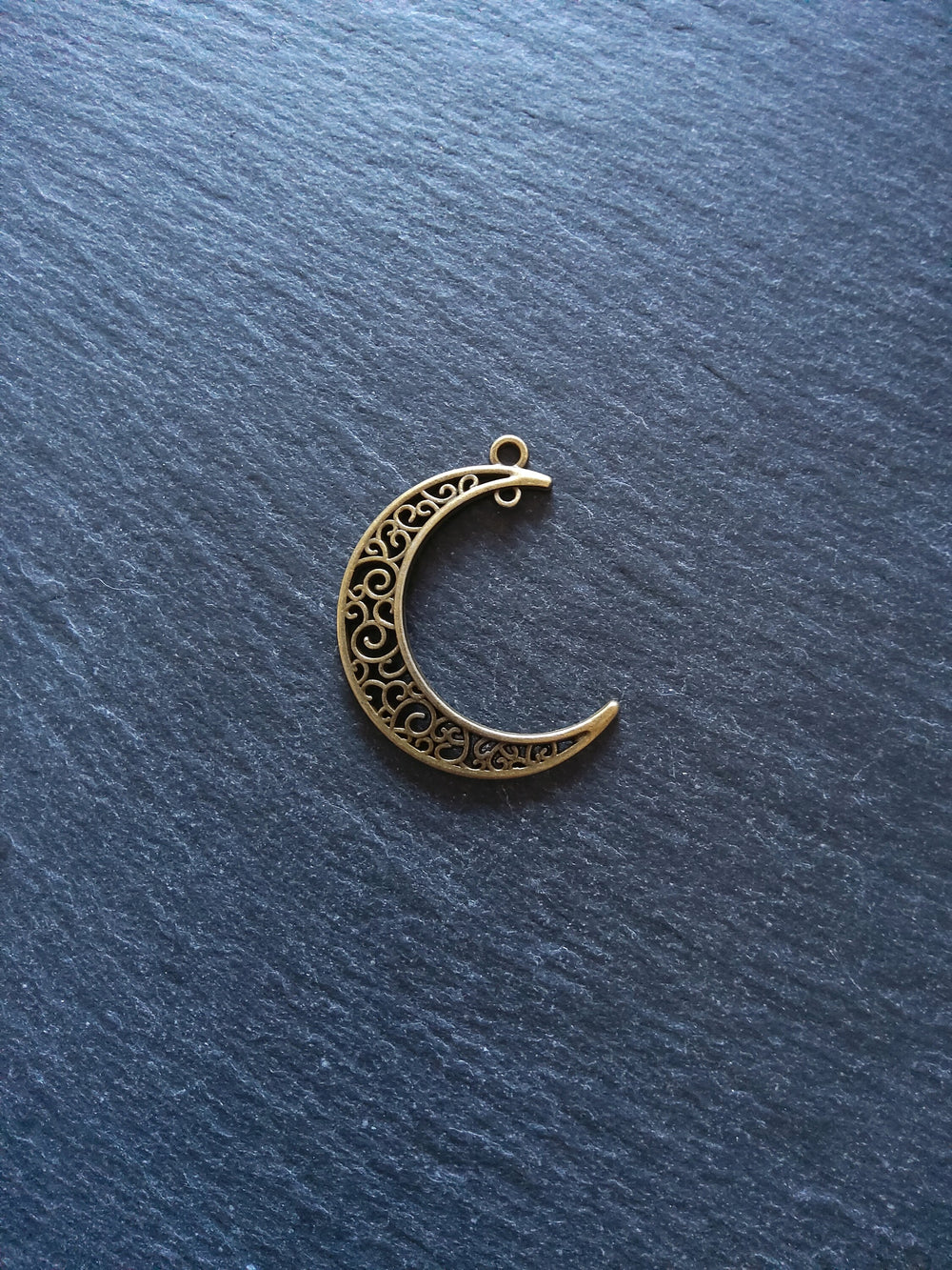 6 or 30 Antique Bronze Tone Crescent Moon Connector Pendants Pierced Design 37x31mm - ContentedCatz