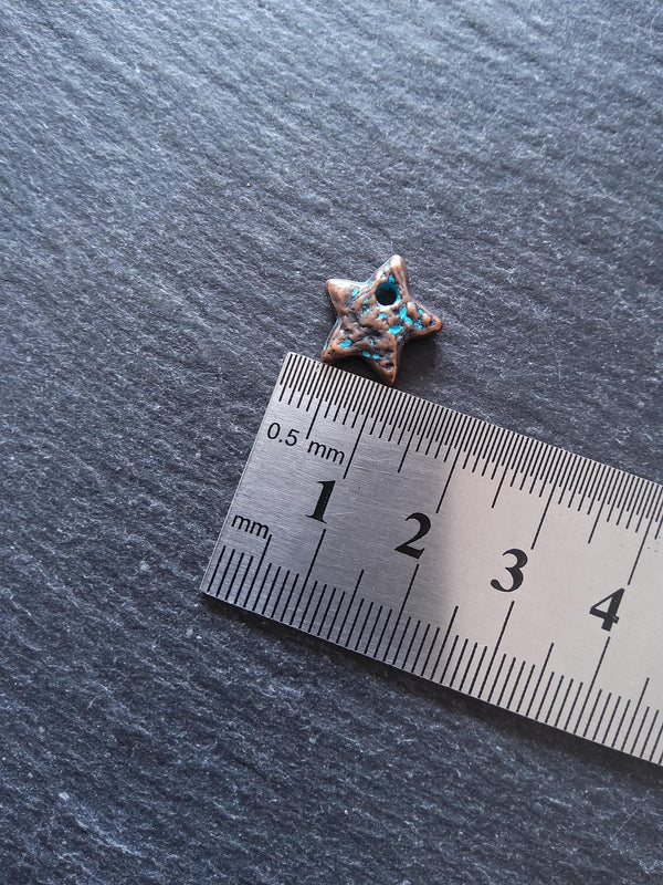 8 or 40 Antique Copper Star Charms with Blue Patina 13x13x3mm - ContentedCatz