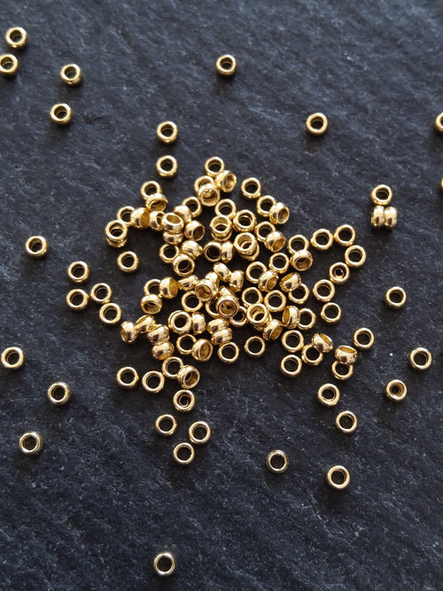 60 or 300 Crimp Beads Genuine 24K Gold Plated 316 Surgical Steel 1.9mm Hole: 1mm - ContentedCatz