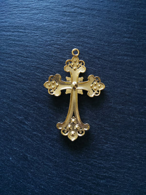 1 or 5 Large Ornate Gold Crucifix Pendants with Diamantes 75x50mm Nickel FREE - ContentedCatz