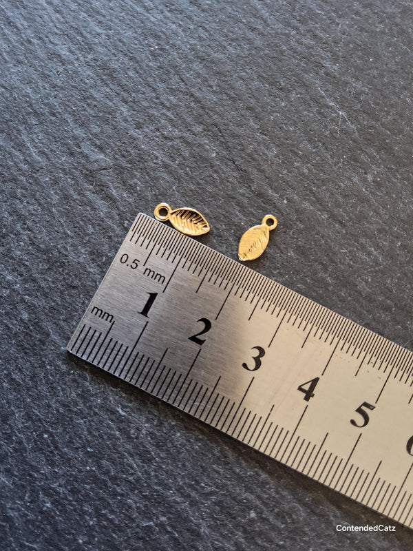 Little Leaf Charms Real 18K Gold Plated Brass 10.5x4.5x1mm - ContentedCatz