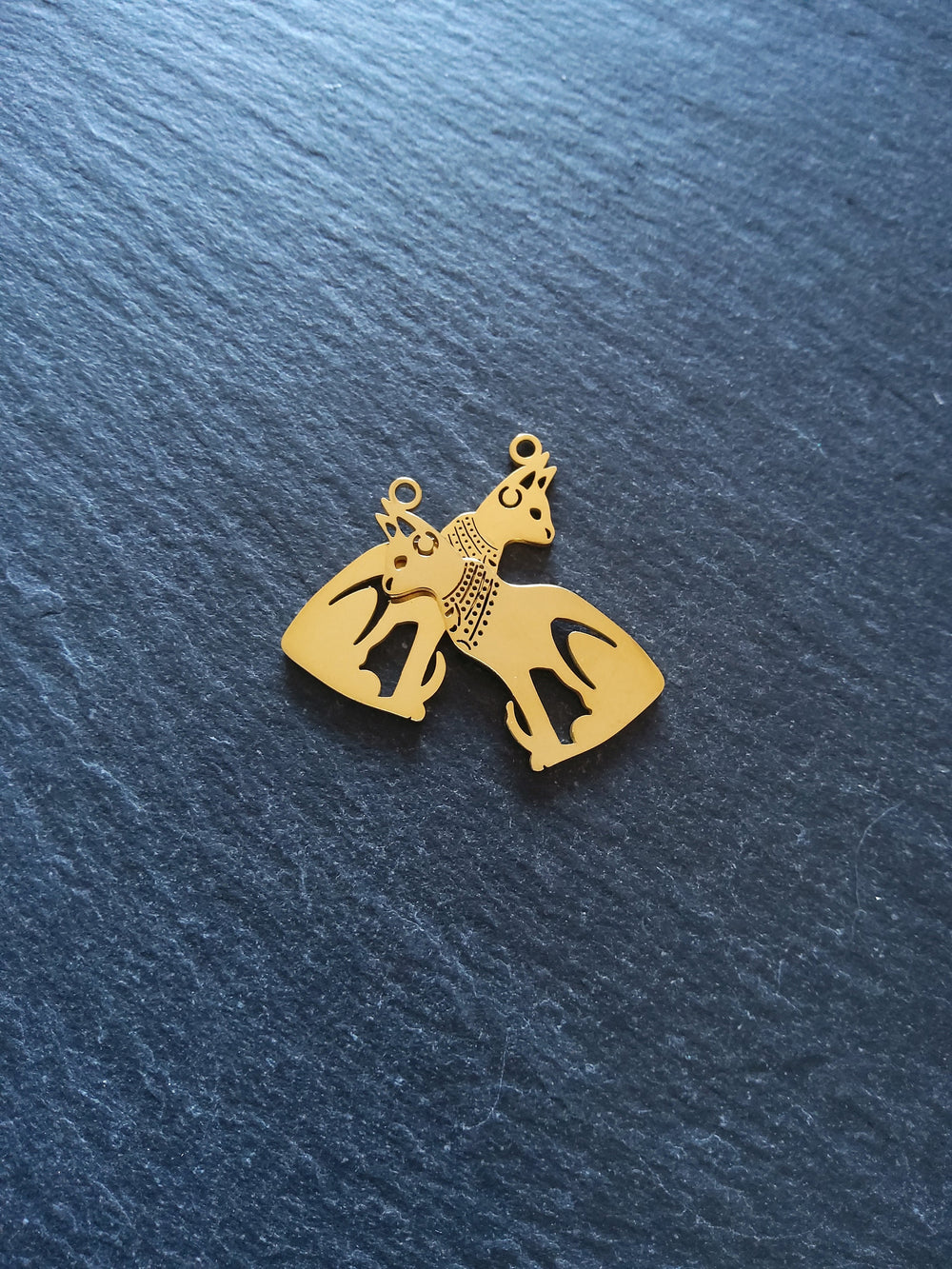 2 or 10 Genuine Gold Plated Stainless Steel Egyptian Cat Goddess Bastet Charms 30x15x1.5mm - ContentedCatz