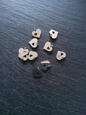 2 or 10 Stainless Steel Heart Charms With Cutout Heart 12x12x1.2mm - ContentedCatz