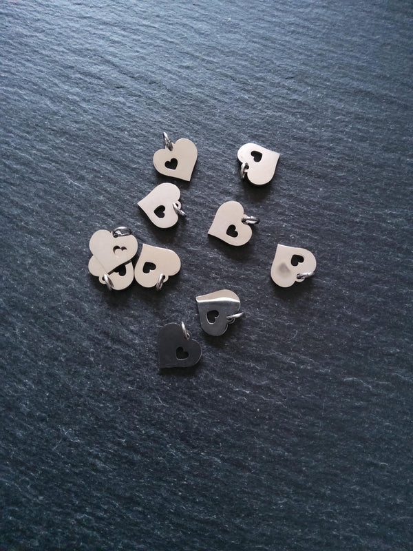 2 or 10 Stainless Steel Heart Charms With Cutout Heart 12x12x1.2mm - ContentedCatz