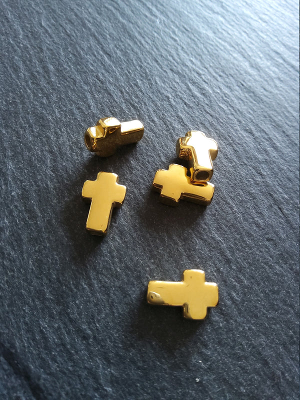 1 or 5 Gold Tone Stainless Steel Rounded Cross Beads 14x10mm. Hole 3mm - ContentedCatz