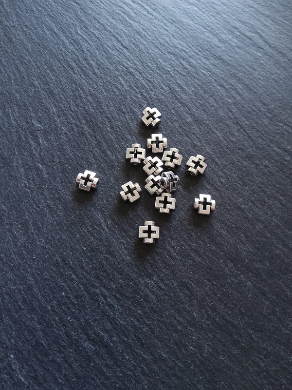20 or 100 Antique Silver 8mm Cross Beads 8x8x4mm - ContentedCatz