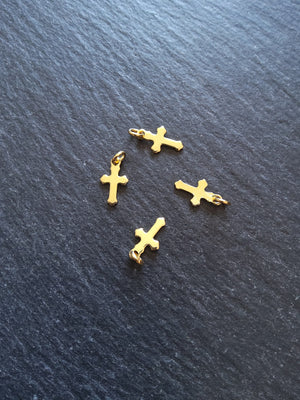 10 or 50 Real 18K Gold Plated Stainless Steel Cross Charms 12x7x0.8mm - ContentedCatz