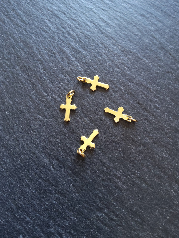10 or 50 Real 18K Gold Plated Stainless Steel Cross Charms 12x7x0.8mm - ContentedCatz