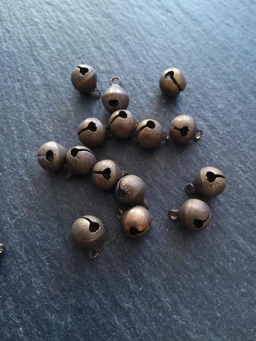 40 or 200 Little Antique Bronze Tone 6mm Brass Bells Bell Charms 9x6mm - ContentedCatz