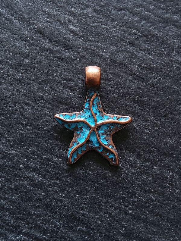 4 or 20 Antique Copper Starfish Charms with Blue Patina 22x17mm - ContentedCatz