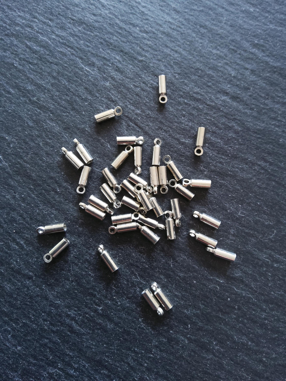 50 or 250 Antique Silver Tone End Caps for 1.5mm Cord Necklaces (2mm end caps) 8x2.8mm - ContentedCatz