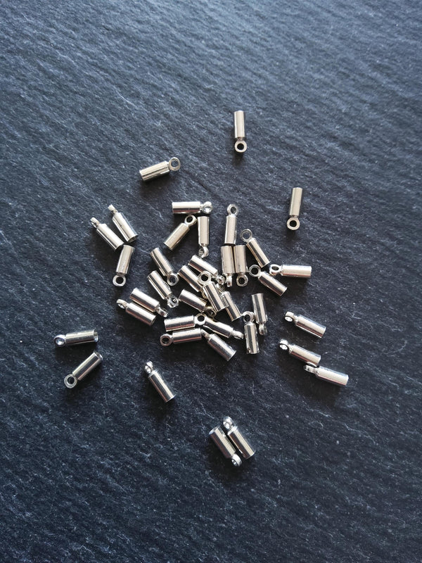 50 or 250 Antique Silver Tone End Caps for 1.5mm Cord Necklaces (2mm end caps) 8x2.8mm - ContentedCatz