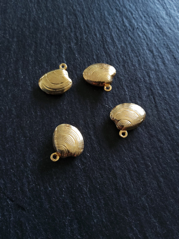 6 or 30 Sea Shell Charms Gold Stainless Steel 14x13x4mm - ContentedCatz