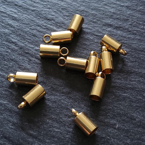 4 or 20 Genuine 18K Gold Plated Stainless Steel End Caps for 2.5mm Cord (3mm end caps) 9x4mm - ContentedCatz