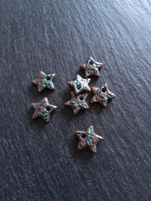 8 or 40 Antique Copper Star Charms with Blue Patina 13x13x3mm - ContentedCatz