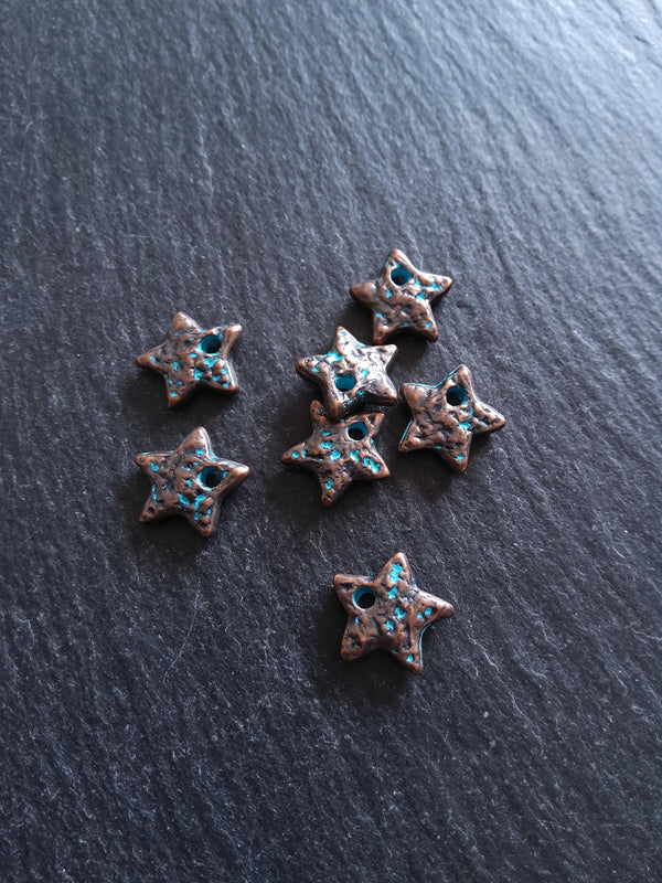 8 or 40 Antique Copper Star Charms with Blue Patina 13x13x3mm - ContentedCatz