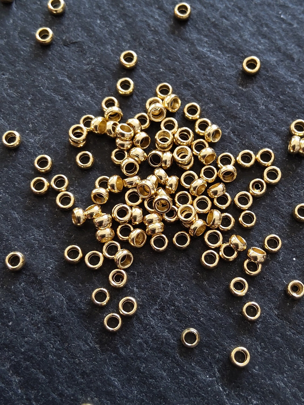 60 or 300 Crimp Beads Genuine 24K Gold Plated 316 Surgical Steel 1.9mm Hole: 1mm - ContentedCatz