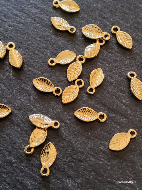 Little Leaf Charms Real 18K Gold Plated Brass 10.5x4.5x1mm - ContentedCatz