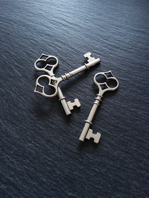 4 or 20 Antique Silver Key Pendants Large 60x21x4mm Nickel FREE - ContentedCatz