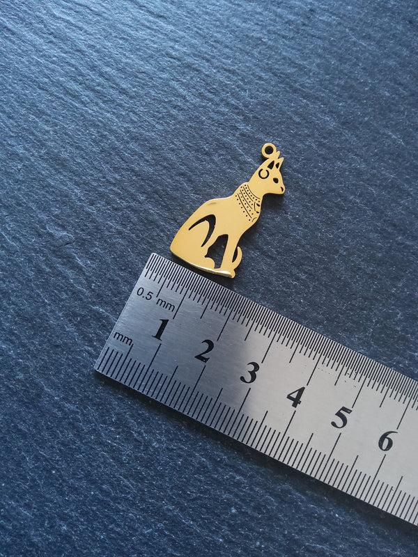 2 or 10 Genuine Gold Plated Stainless Steel Egyptian Cat Goddess Bastet Charms 30x15x1.5mm - ContentedCatz