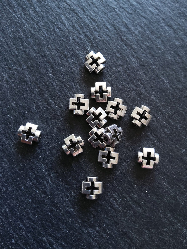 20 or 100 Antique Silver 8mm Cross Beads 8x8x4mm - ContentedCatz