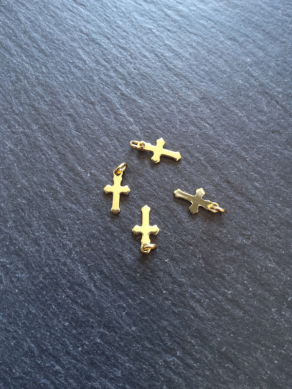 10 or 50 Real 18K Gold Plated Stainless Steel Cross Charms 12x7x0.8mm - ContentedCatz