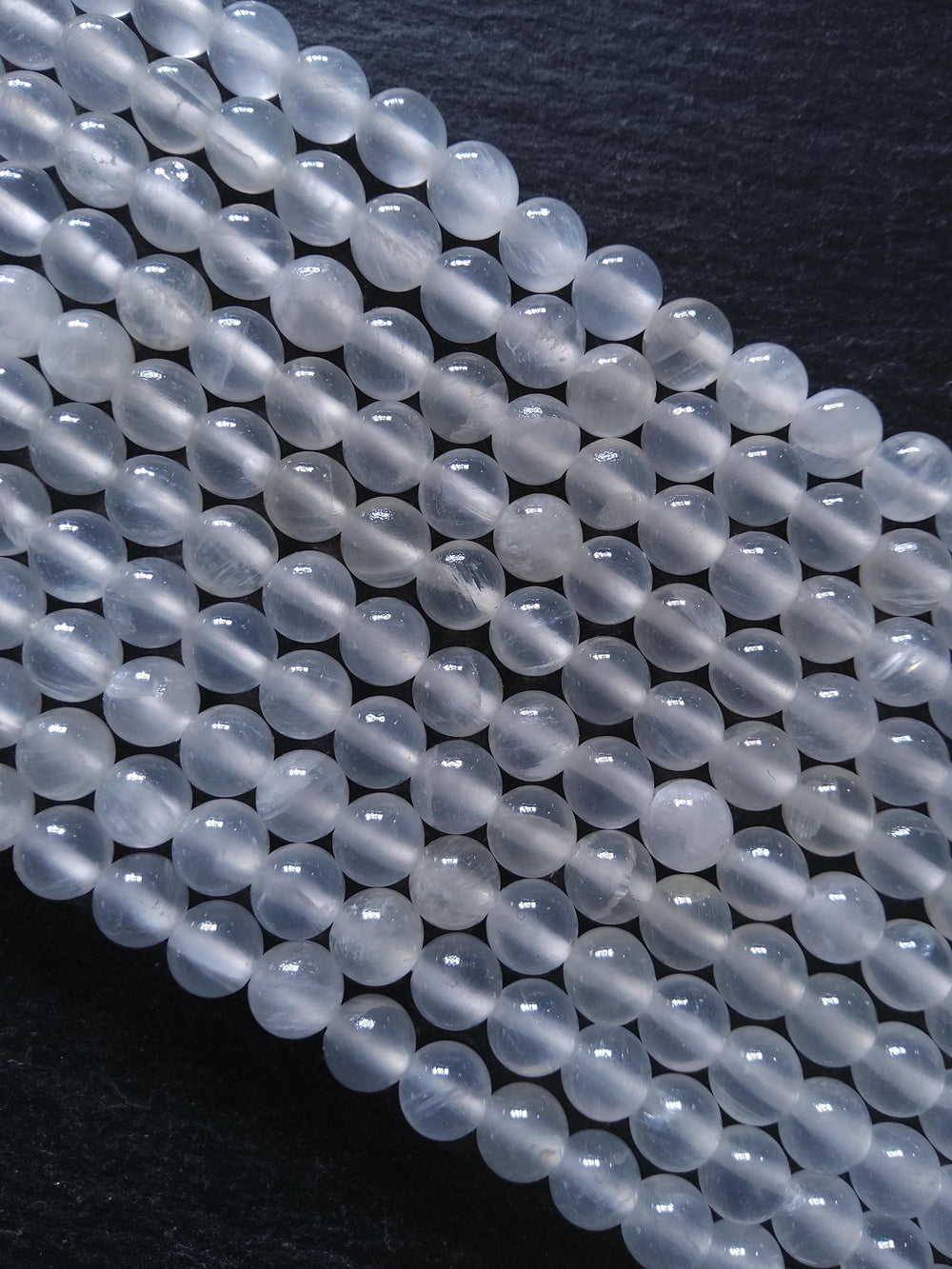 6.6mm Natural Selenite Undyed Round Polished Beads. Full 15.7 inch Strand Hole: 0.8mm - ContentedCatz