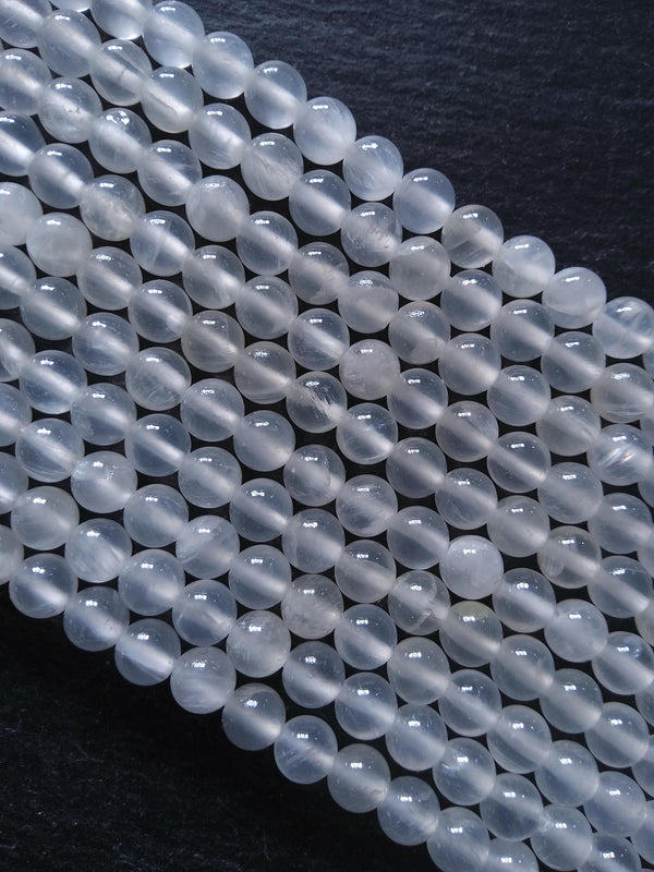 6.6mm Natural Selenite Undyed Round Polished Beads. Full 15.7 inch Strand Hole: 0.8mm - ContentedCatz
