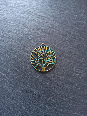 4 or 20 Large Tree Pendants Antique Bronze Tone Alloy with Green Patina 42x38x2mm - ContentedCatz