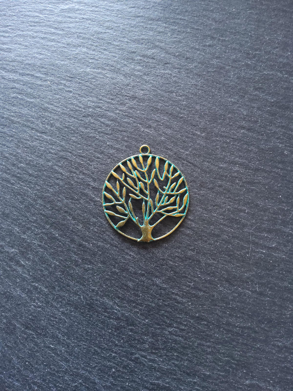 4 or 20 Large Tree Pendants Antique Bronze Tone Alloy with Green Patina 42x38x2mm - ContentedCatz