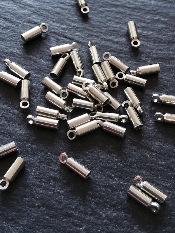 50 or 250 Antique Silver Tone End Caps for 1.5mm Cord Necklaces (2mm end caps) 8x2.8mm - ContentedCatz