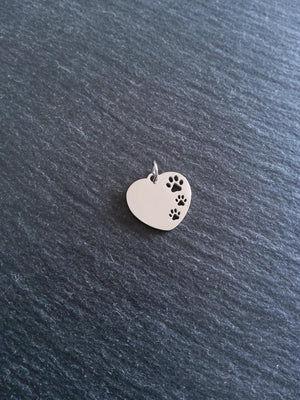 2 Stainless Steel Heart Charms With Cutout Paw Print Design 23x18x1.4mm - ContentedCatz