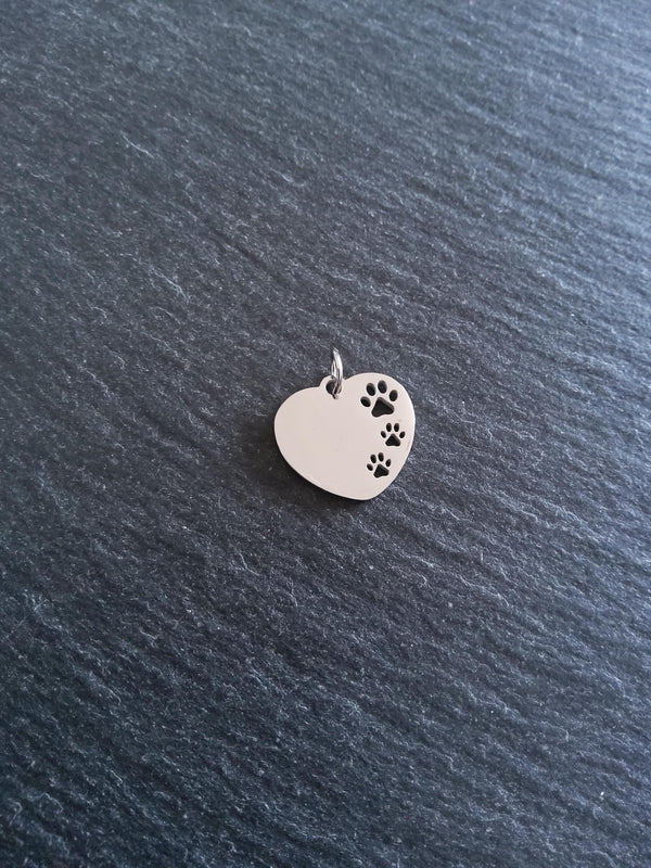 2 Stainless Steel Heart Charms With Cutout Paw Print Design 23x18x1.4mm - ContentedCatz