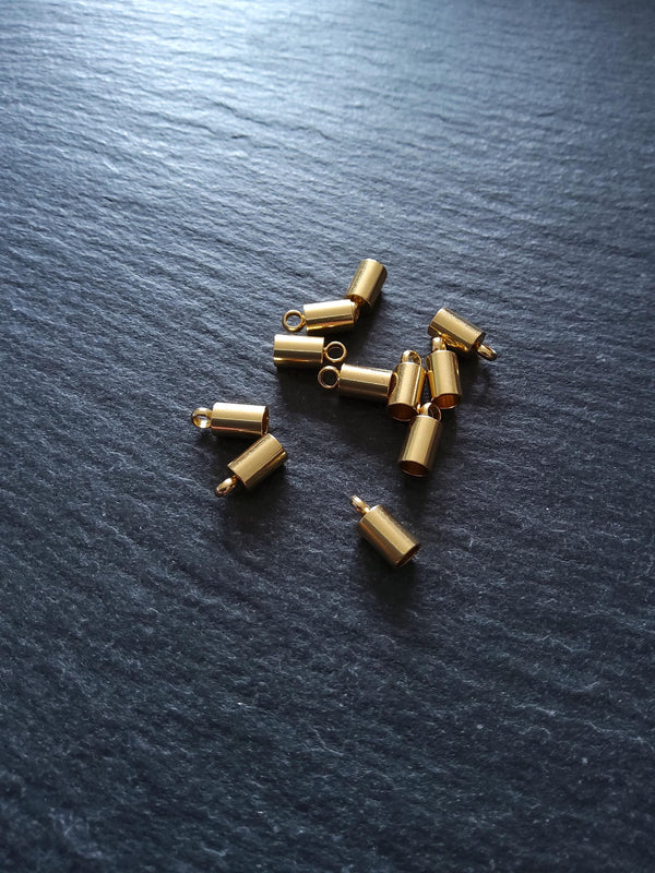 4 or 20 Genuine 18K Gold Plated Stainless Steel End Caps for 2.5mm Cord (3mm end caps) 9x4mm - ContentedCatz