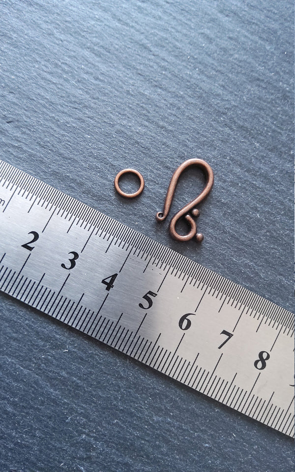 10 or 50 Sets Hook and Eye Clasps Antique Copper Tone 21x12mm - ContentedCatz