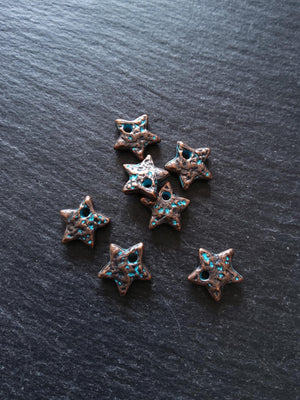 8 or 40 Antique Copper Star Charms with Blue Patina 13x13x3mm - ContentedCatz