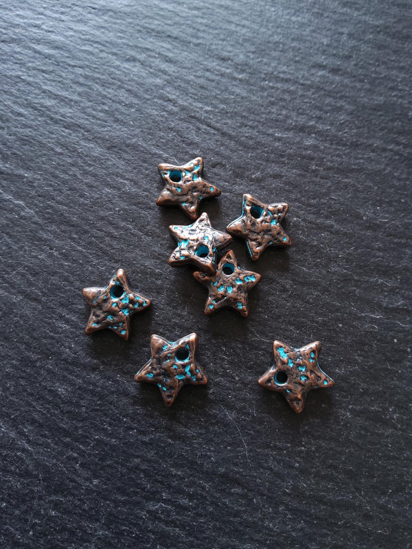 8 or 40 Antique Copper Star Charms with Blue Patina 13x13x3mm - ContentedCatz