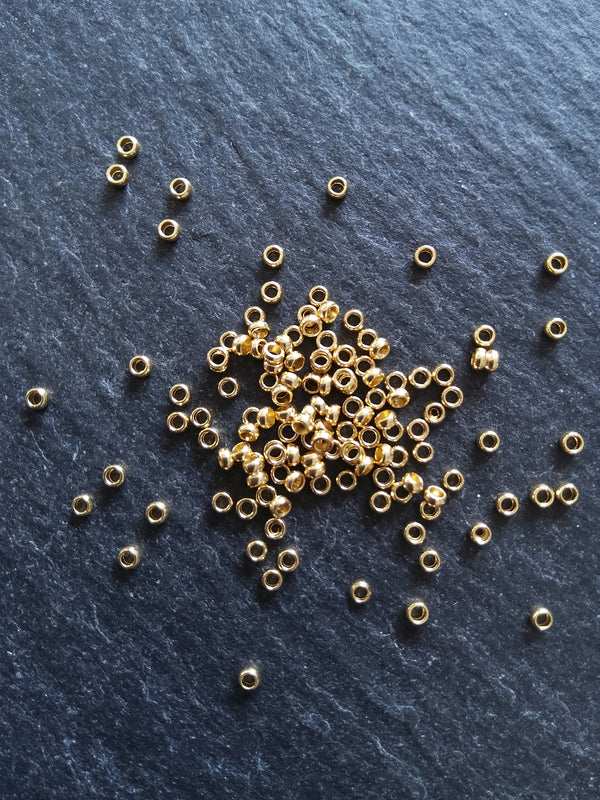 60 or 300 Crimp Beads Genuine 24K Gold Plated 316 Surgical Steel 1.9mm Hole: 1mm - ContentedCatz