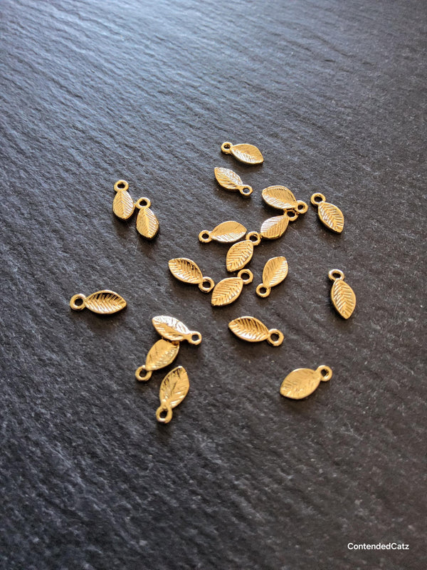 Little Leaf Charms Real 18K Gold Plated Brass 10.5x4.5x1mm - ContentedCatz