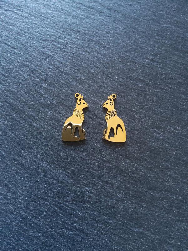 2 or 10 Genuine Gold Plated Stainless Steel Egyptian Cat Goddess Bastet Charms 30x15x1.5mm - ContentedCatz