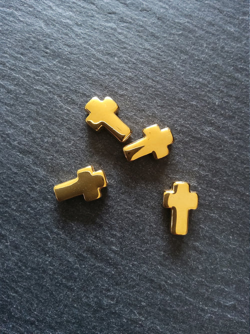 1 or 5 Gold Tone Stainless Steel Rounded Cross Beads 14x10mm. Hole 3mm - ContentedCatz