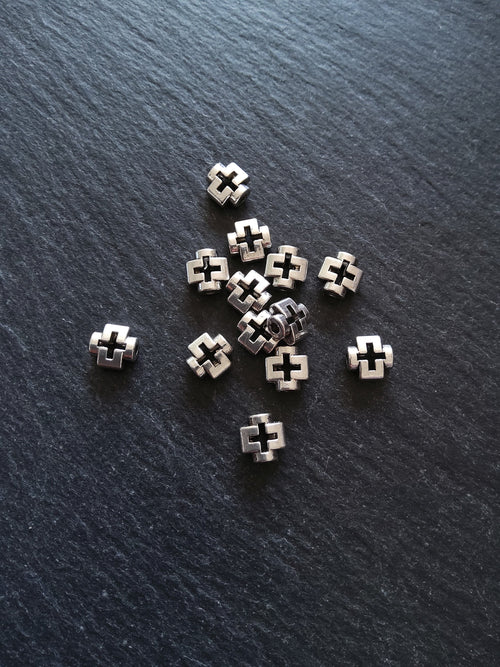 20 or 100 Antique Silver 8mm Cross Beads 8x8x4mm - ContentedCatz