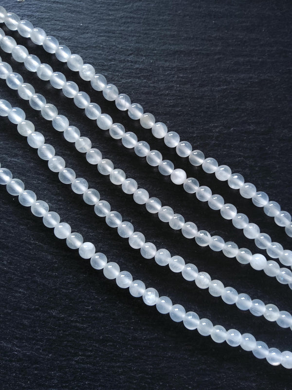6.6mm Natural Selenite Undyed Round Polished Beads. Full 15.7 inch Strand Hole: 0.8mm - ContentedCatz