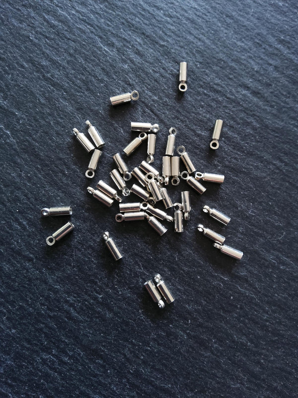 50 or 250 Antique Silver Tone End Caps for 1.5mm Cord Necklaces (2mm end caps) 8x2.8mm - ContentedCatz