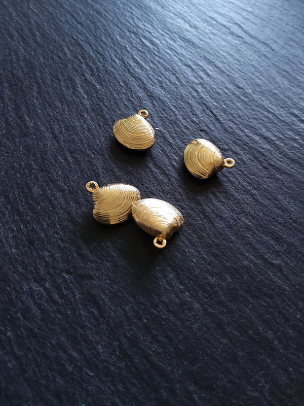 6 or 30 Sea Shell Charms Gold Stainless Steel 14x13x4mm - ContentedCatz