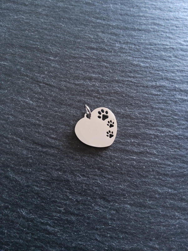 2 Stainless Steel Heart Charms With Cutout Paw Print Design 23x18x1.4mm - ContentedCatz